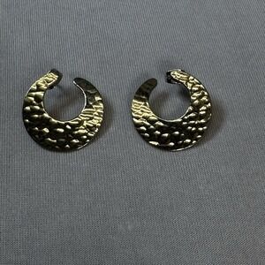 Vintage Gold Tone Hammered Crescent Hoop Earrings